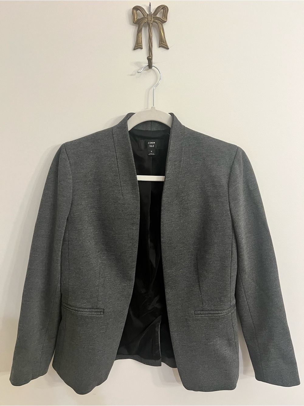 J. CREW GOING-OUT BLAZER - STRETCH TWILL GRAY - OPEN FRONT - SIZE 4